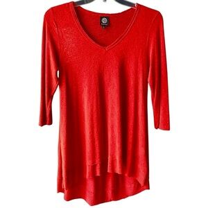 Bobeau Deep Red V-Neck Knit Top 3/4 Sleeves Women's Size Large Longer Back Hem